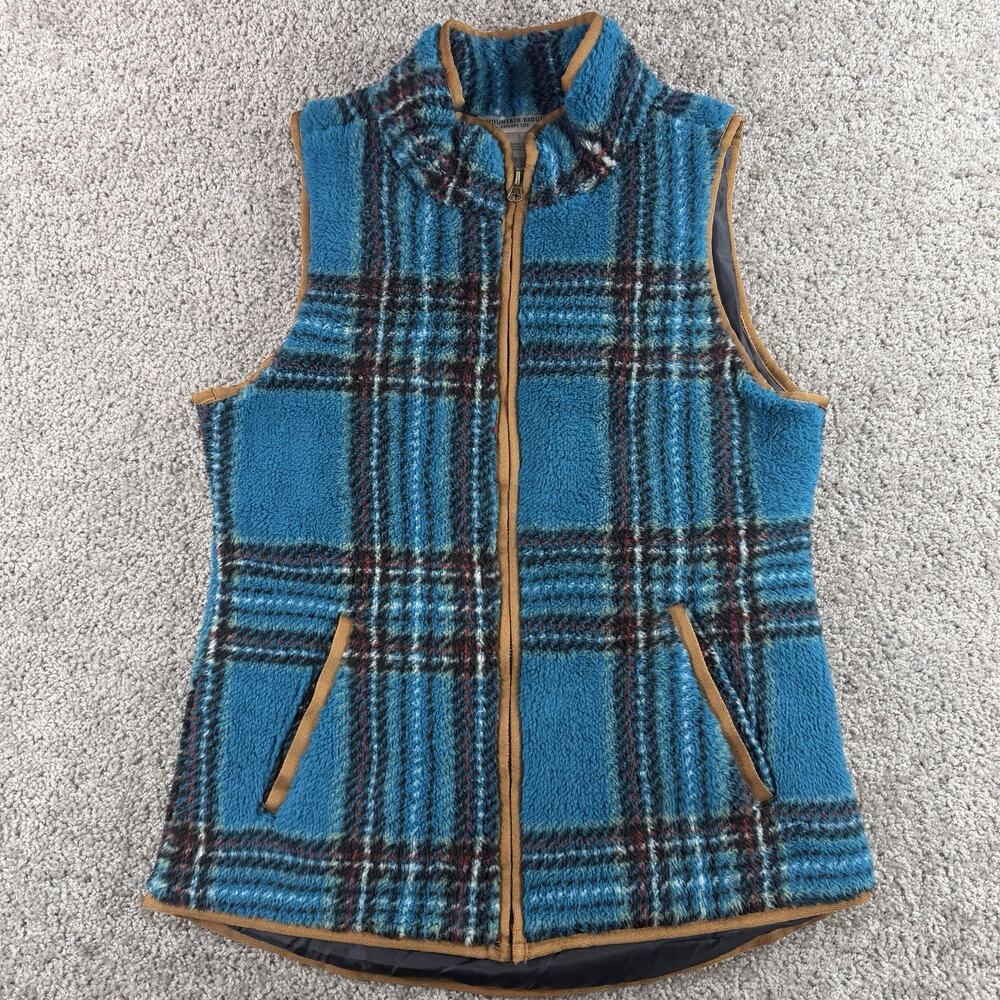 Mountain Ridge- Women's Small- Sherpa Fleece Southwest Turquoise/Teal Plaid Vest
